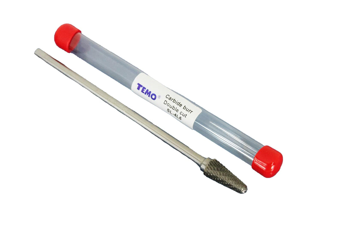 TEMO SL-4L6 Double Cut Carbide Rotary Burr File 1/2" Cone 1/4x6" Long Shank