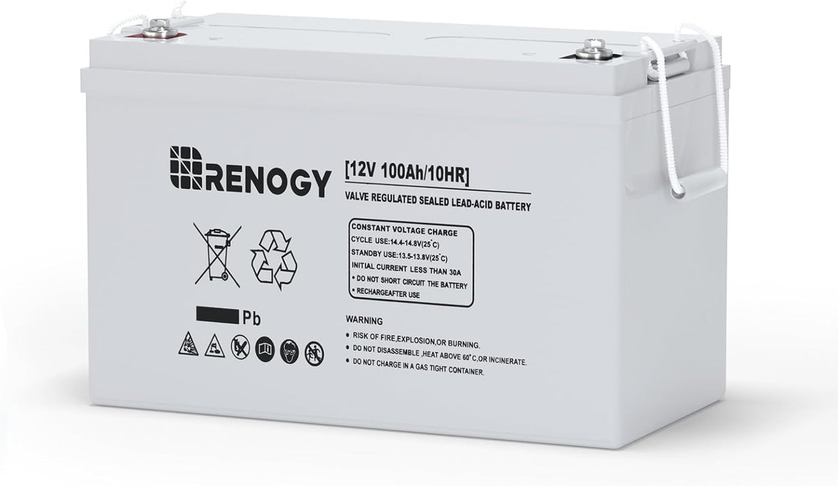 12 Volt 100Ah Deep Cycle AGM Battery, Lead Acid Solar Battery | 3% Self-Discharge Rate, 1100A Max Discharge Current