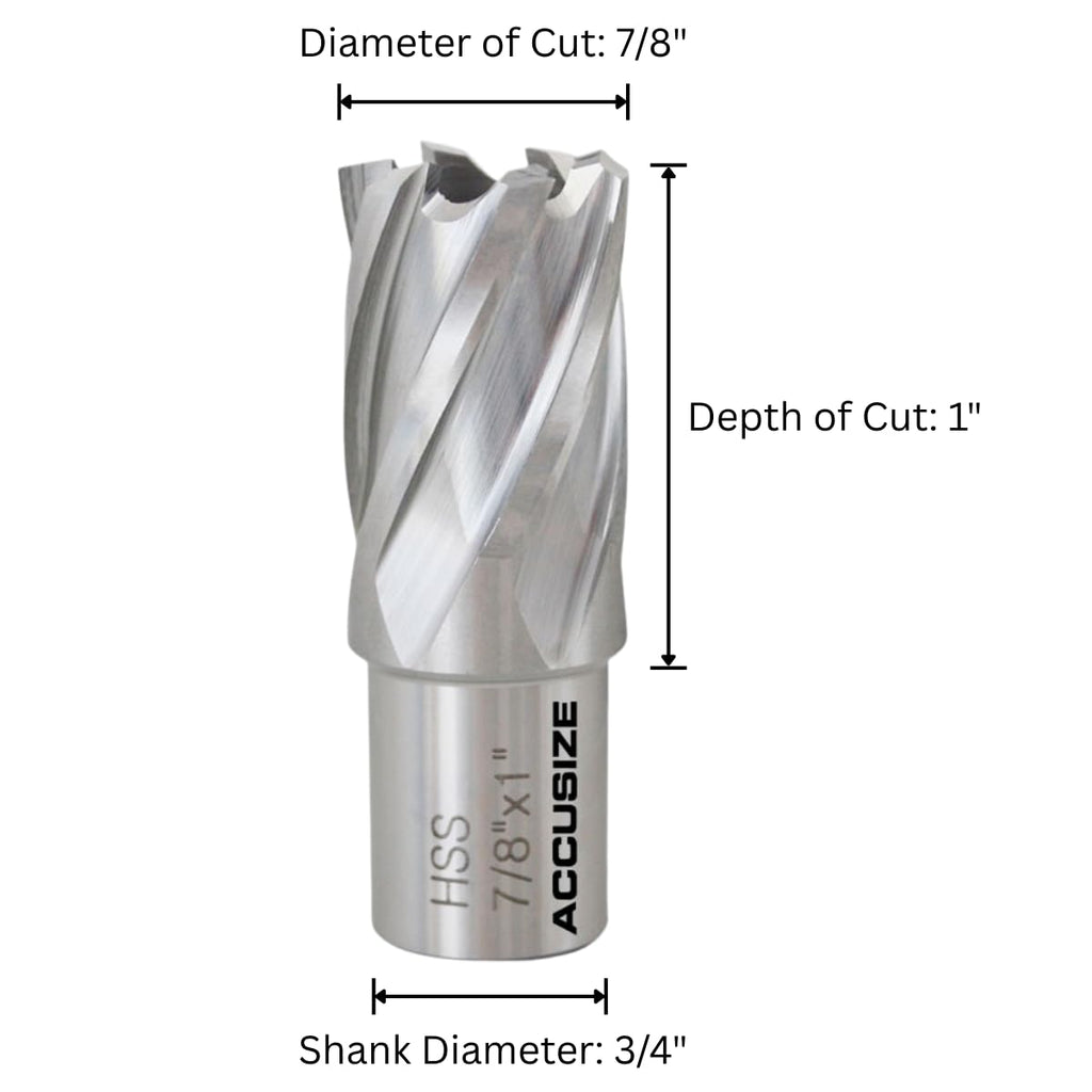 Accusize HSS Annular Cutter 7/8 x 1 in Cutting Depth, 3/4" Weldon Shank