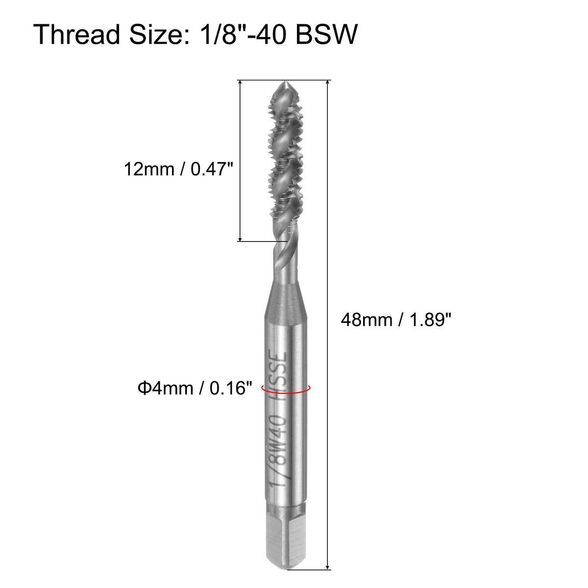 uxcell Spiral Flute Thread Tap 1/8"-40 BSW HSS-Cobalt Machine Threading Tap