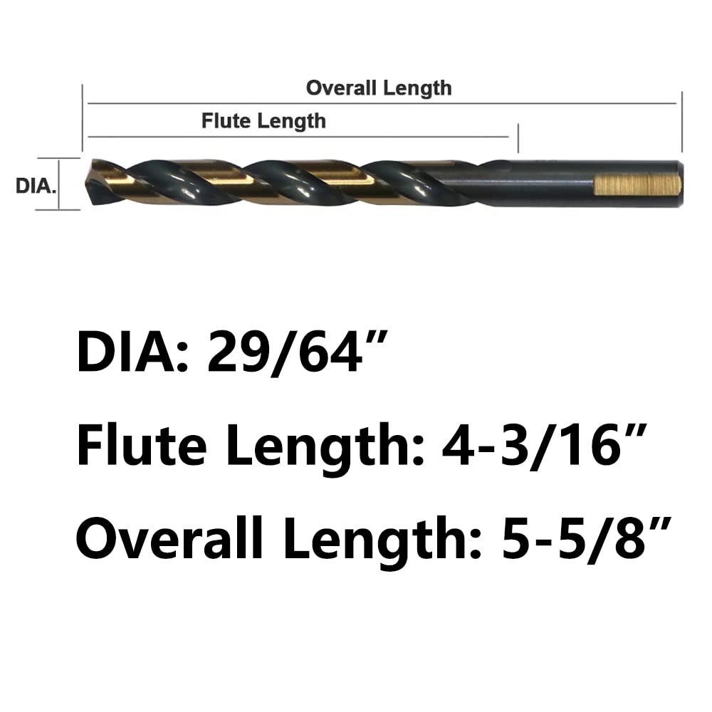 VALYRIANTOOL 6PCS 29/64" HSS Black Gold Twist Drill Bits Set, 135 Degree Split Point, Jobber Metal Drill Bit, General Purpose for Use in Mild Steel, Copper, Aluminum, Zinc Alloy, Wood, and Plastic
