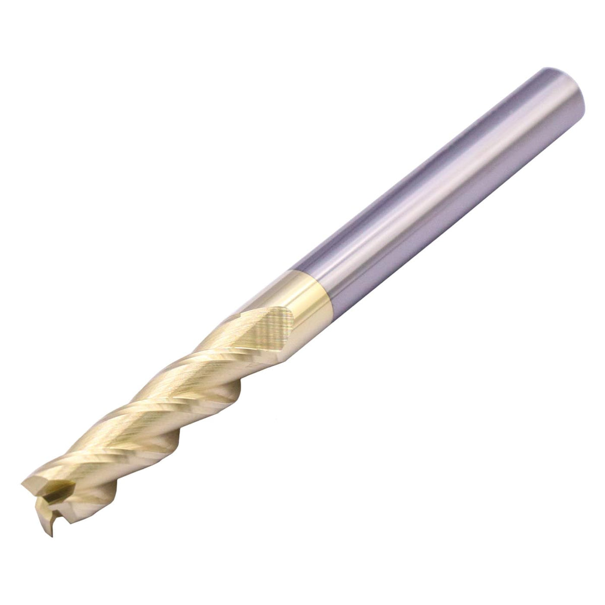 1/4" 3 Flute Solid Carbide Square End Mill, 3" OAL, ZrN Coated for Aluminum