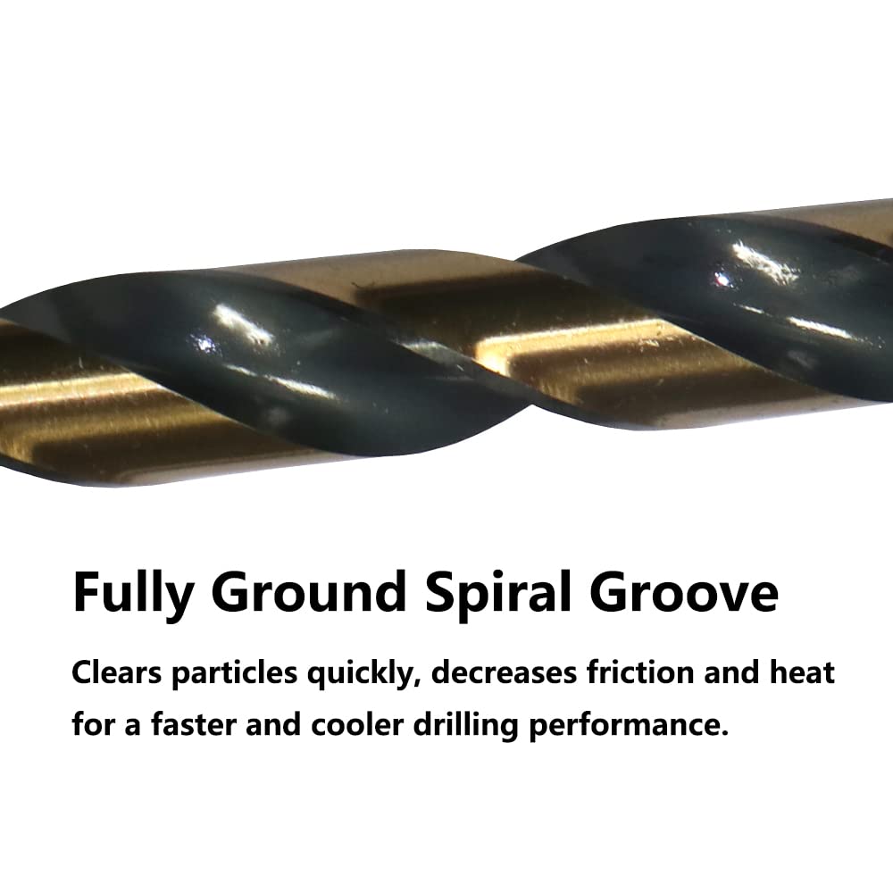 VALYRIANTOOL 6PCS 29/64" HSS Black Gold Twist Drill Bits Set, 135 Degree Split Point, Jobber Metal Drill Bit, General Purpose for Use in Mild Steel, Copper, Aluminum, Zinc Alloy, Wood, and Plastic