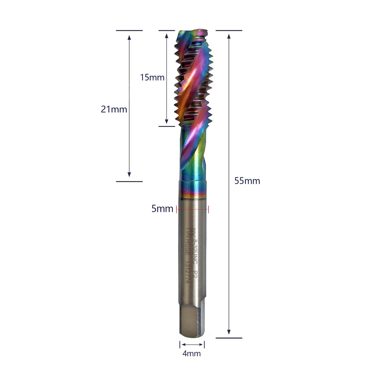 WEXWE Tools DLC Coating Spiral Flute Taps High Speed Steel (HSSCo) 3 Flutes Tapping Tool Inch Taps Set 8-32UNC 2PCS