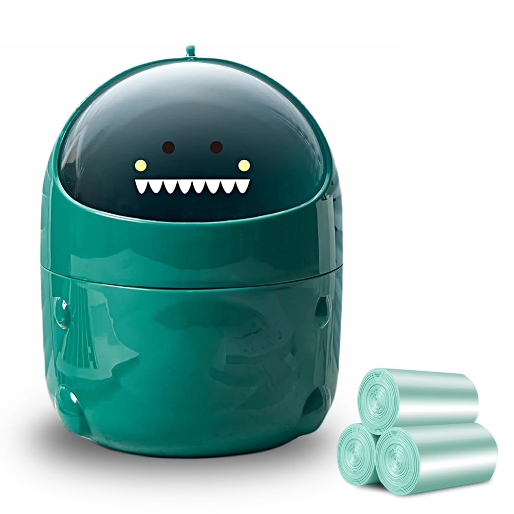 Desktop Trash Can with 90 Trash Bags, Cute Wastebasket Garbage Bin (Green)