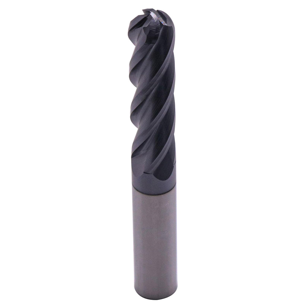 1/2" 4 Flute Solid Carbide Long Ball Nose End Mill, AlTiN Coated, 4" OAL
