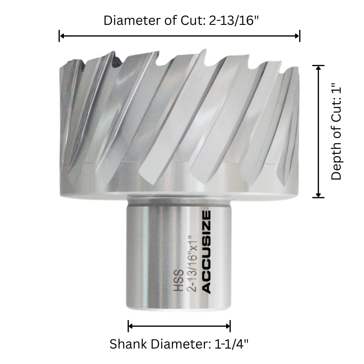 Accusize HSS Annular Cutter 2-13/16 x 1 in Cutting Depth, 1-1/4" Weldon Shk