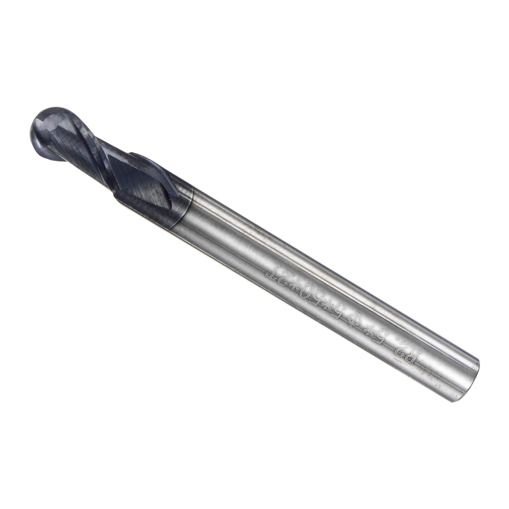 CoCud Ball Nose End Mill, 2.5mm Radius 5mm Shank 50mm Length, AlTiN Coated P05 Carbide 2 Flutes Milling Cutter CNC Router Bit - (Applications: for Stainless Steel Hardened Steel)