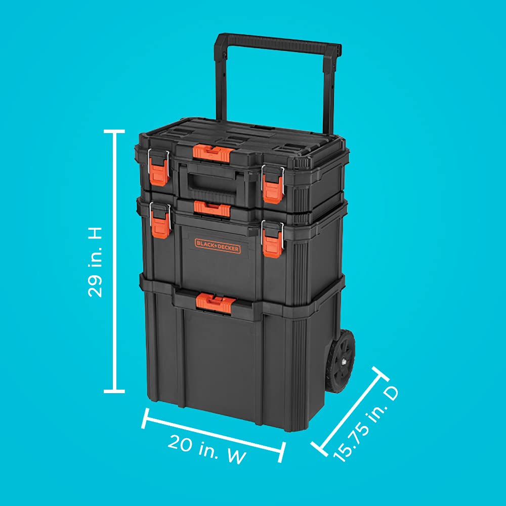 by BLACK+DECKER BLACK+DECKER BDST60500APB Stackable Storage System - 3 Piece Set (Small, Deep Toolbox, and Rolling Tote)