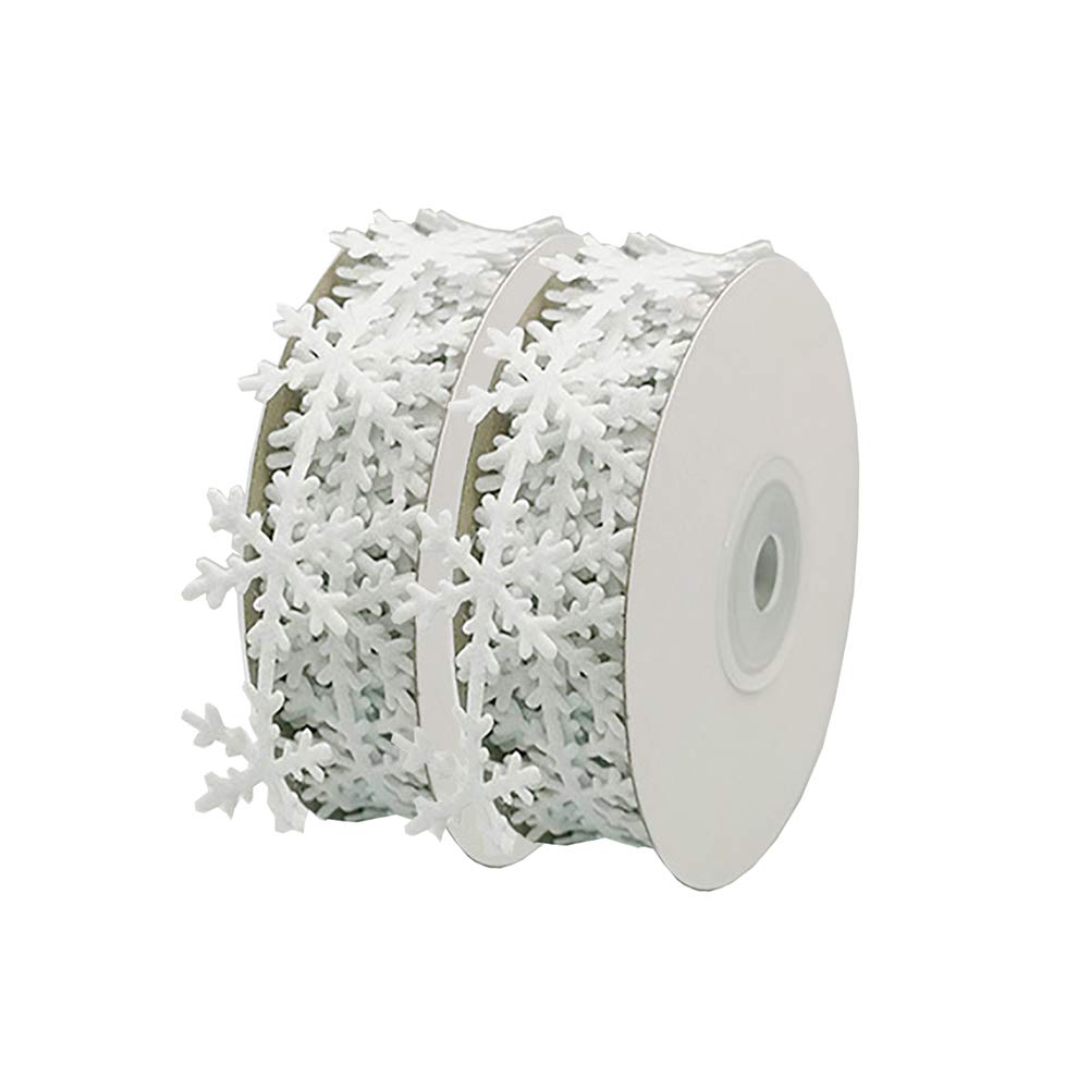 2 Rolls Felts Snowflake Trim Ribbon Christmas Applique Decals for Xmas Decorative Craft White