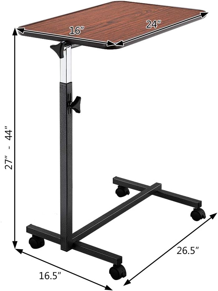 Adjustable Overbed Bedside Table with Wheels, Tilt Top Overbed Table with Wheels, Bed Table and Overbed Table