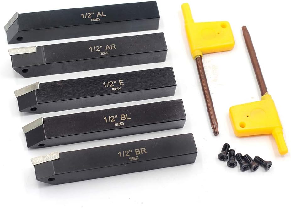OSCARBIDE 1/2" Mini Lathe Indexable Carbide Turning Tool Holder 5-Piece