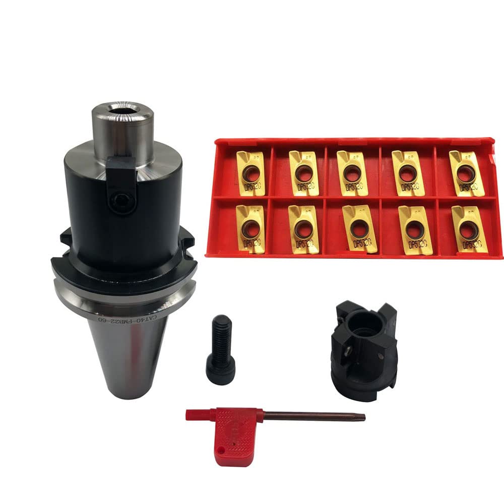 GBJ Face Mill 400R 40-22-4T 40mm/1.57" + CAT40-FMB22 + 10pcs APMT1604 Carbide Inserts and T15 Wrench FMB22 Shank Face Milling Arbor (BAP400R 40-22-4T +CAT40-FMB22-60L + 10pcs APMT1604PDER)