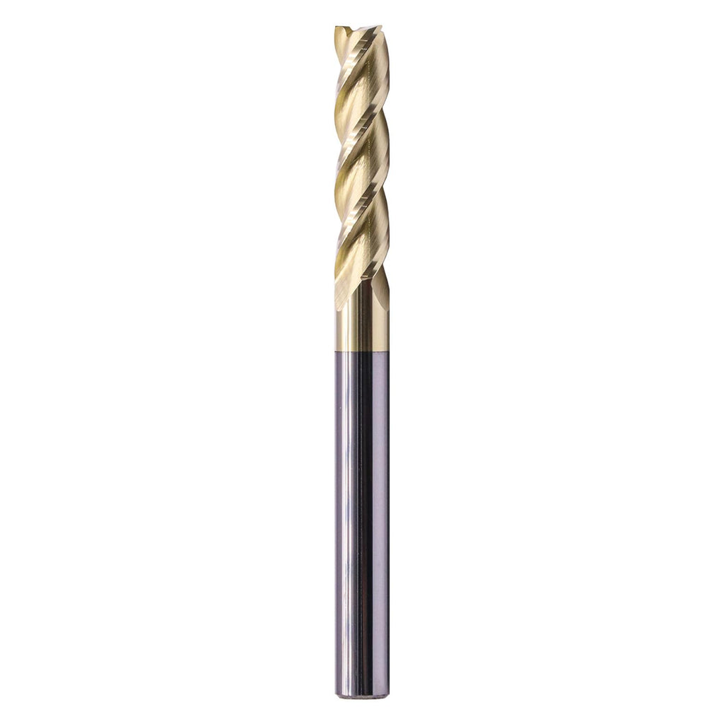 1/4" 3 Flute Solid Carbide Square End Mill, 3" OAL, ZrN Coated for Aluminum