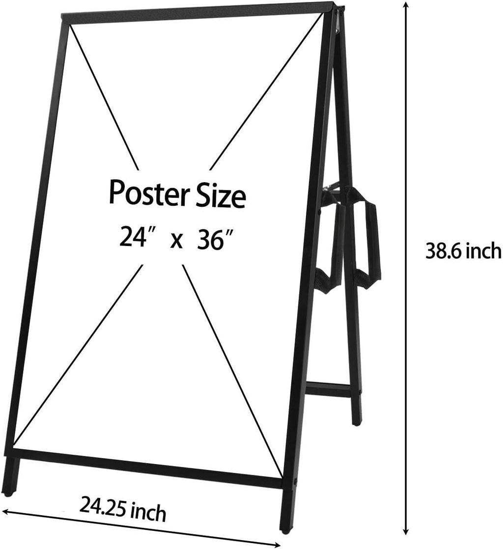 24 x 36 Heavy Duty Slide-in Folding A-Frame Sidewalk Sign Black Coated Steel Metal Double-Sided Pavement Sign (Frame