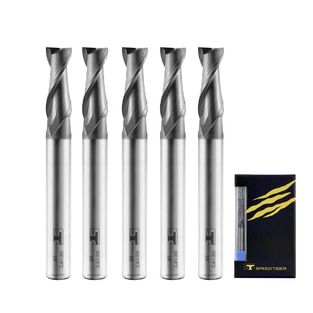 SPEED TIGER Micrograin Carbide Square End Mill - 2 Flute - ISE3/8 2T (5 Pieces, 3/8") - for Milling Alloy Steels, Hardened Steel, Metal & More – Mill Bits Sets for DIYers & Professionals