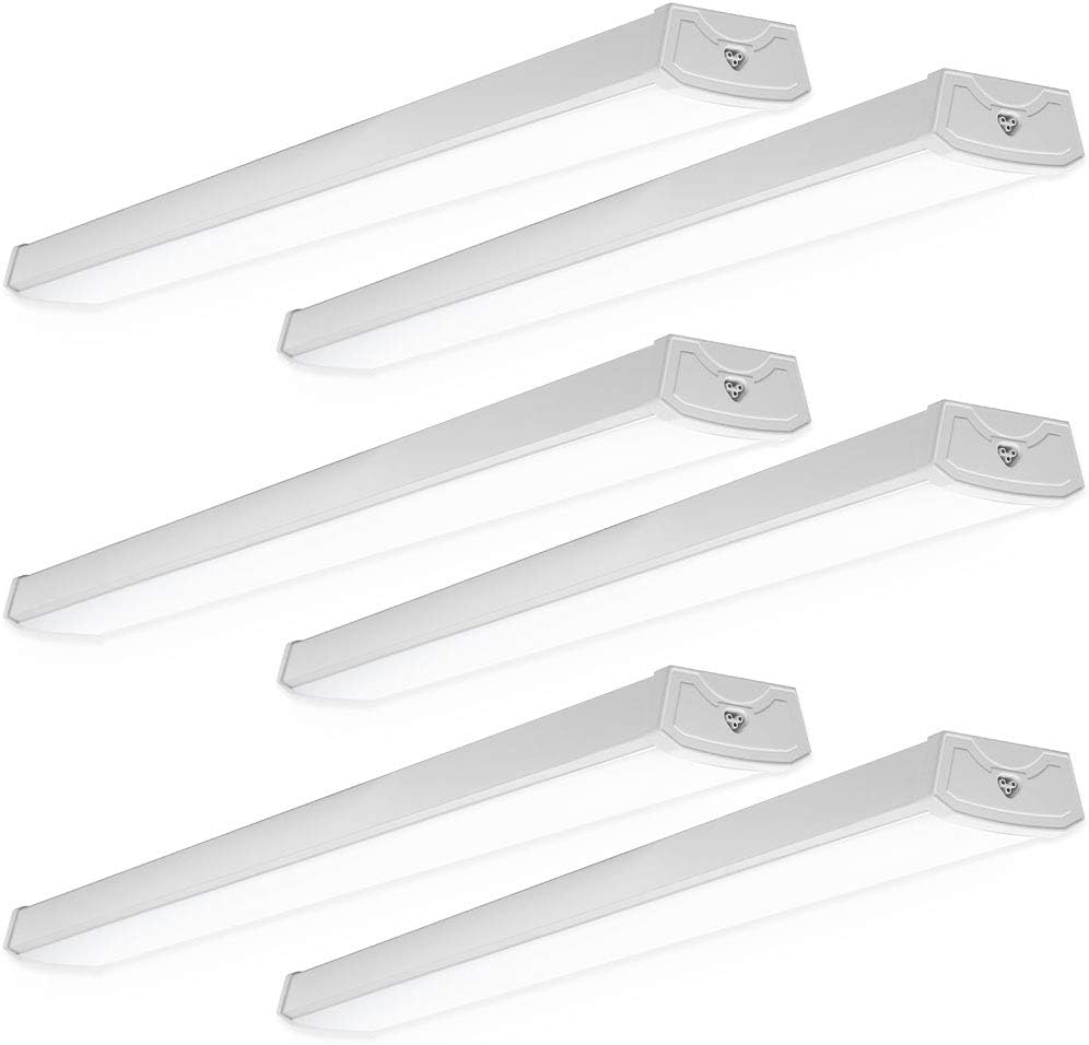 Sunco 6 Pack LED Shop Lights 4ft, Wraparound Fixtures, 40W=300W, Linkable