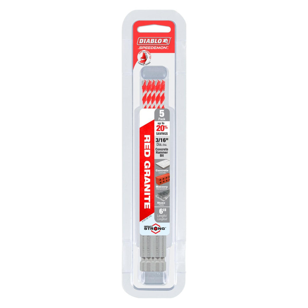 Diablo SPEEDemon Red Granite Carbide Tipped Hammer Drill Bits - 5-Pack