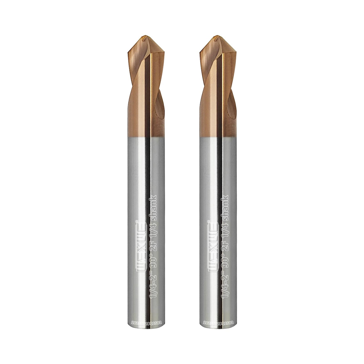 WEXWE Tools Chamfer End Mill,Drill Tip with Cutting Edge for Carving, Drilling and Chamfering Suit for Alloy Steel, Hardened Steel, 90 Degree 2 Flute(1/4-2"-2CPS)