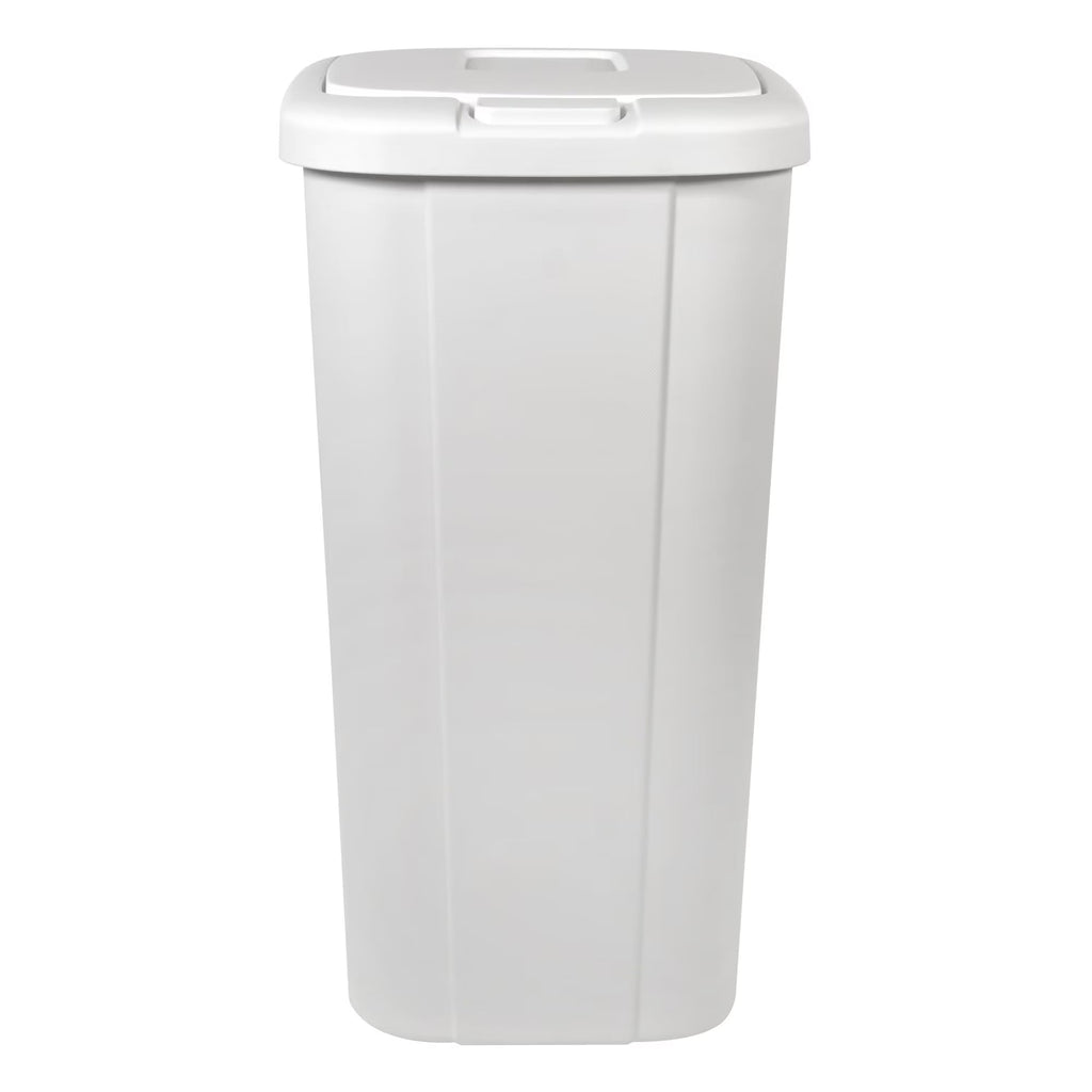 13.3 Gallon Kitchen Trash Can, Touch Top Push Lid, Slim Plastic Bin, White