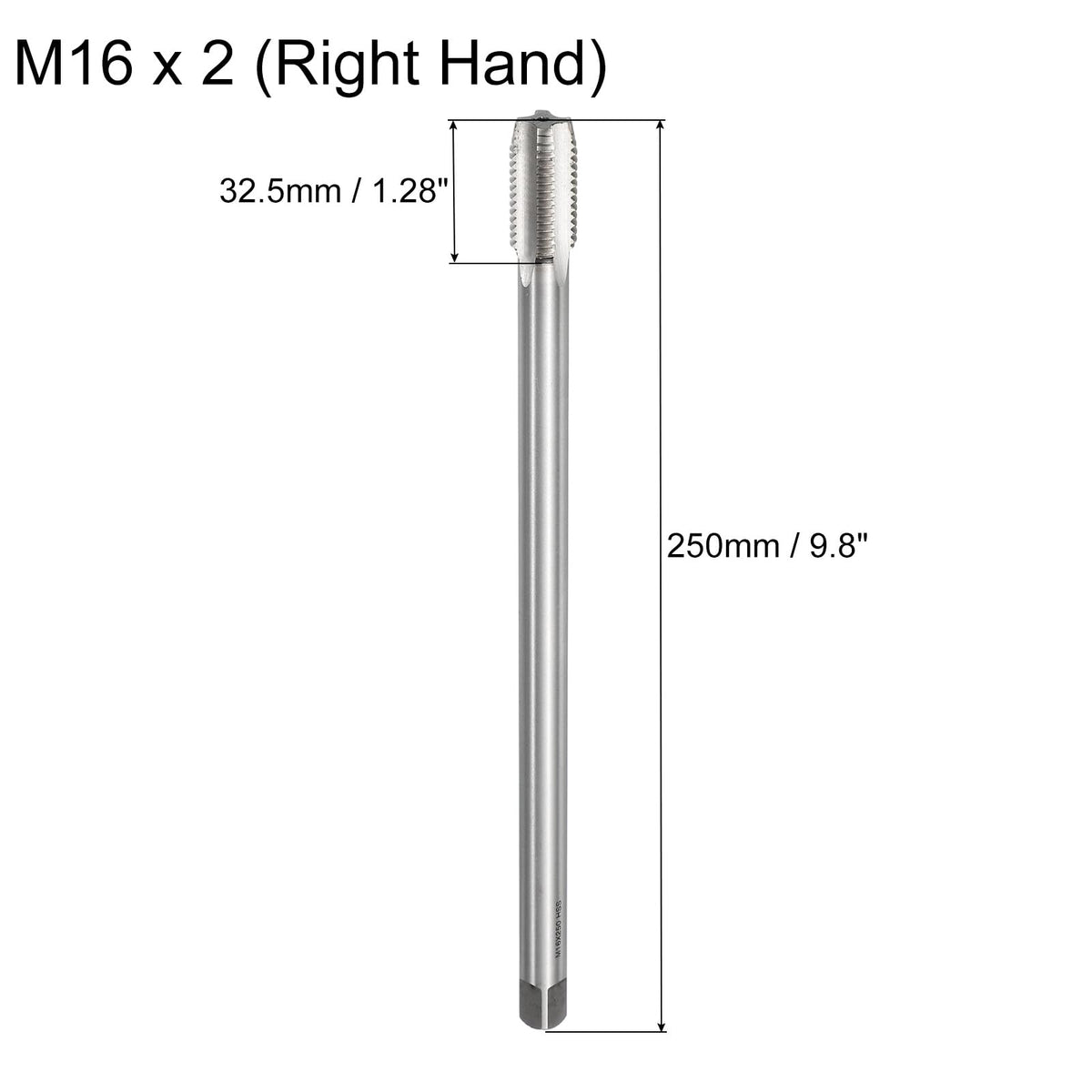 uxcell Metric Thread Tap M16 x 2 H2 250mm Extra Long Straight Flute