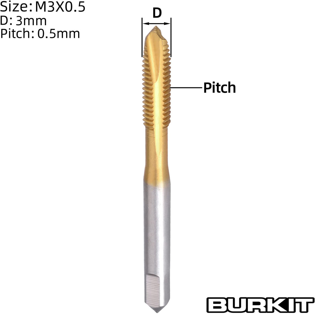 Burkit 2pcs M3 Titanium Coated Spiral Point Tap