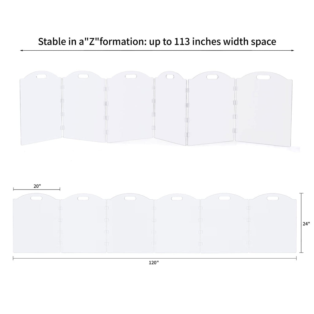 6-Panel Clear Acrylic Freestanding Indoor Pet Barrier Gate with Modern Folding Frame for Wide Doorways, Hallways & Stairs