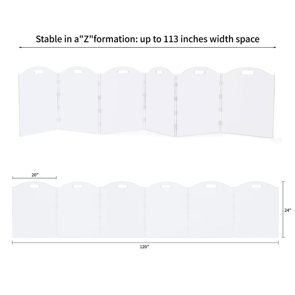 6-Panel Clear Acrylic Freestanding Indoor Pet Barrier Gate with Modern Folding Frame for Wide Doorways, Hallways & Stairs