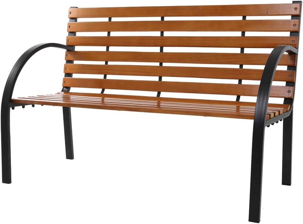 Outdoor Garden Bench Park Bench, Patio Bench Chair with Cast Iron & Hardwood Structure, Weather Proof Porch Outdoor