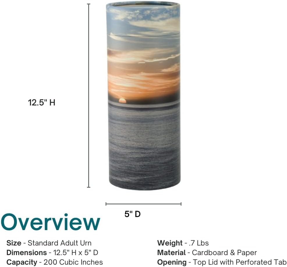 Ocean Sunset Scattering Tube, Biodegradable Cremation Urn for Ashes, Adult Sized Cremation Urn, 12.5 Inches High