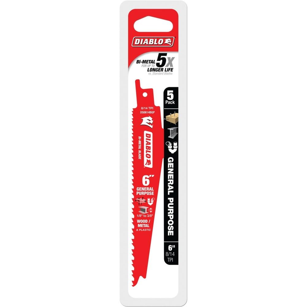 Diablo Bi-Metal Reciprocating Saw Blade - 6" Length, 8/14 TPI, 5-Pack