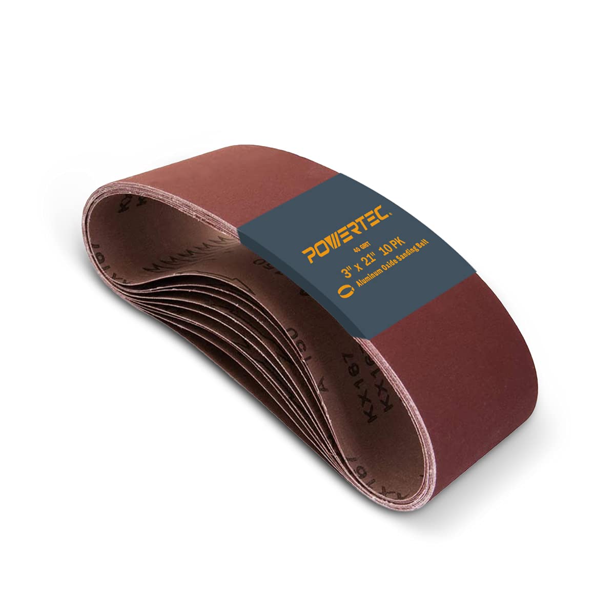 POWERTEC 3 x 21 Inch Sanding Belts, 10PK, 40 Grits Aluminum Oxide Sandpaper, 3x21 Sanding Belt for Portable Belt Sander, Woodworking, Paint Sanding, Metalworking, Rust Removal, Polishing (110460)