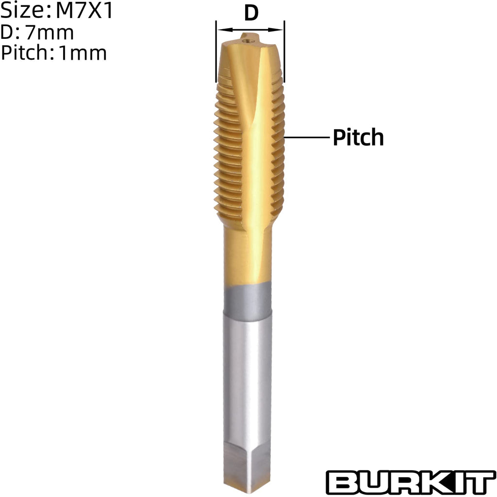 Burkit 2pcs M7X1.0 Titanium Coated Spiral Point Tap