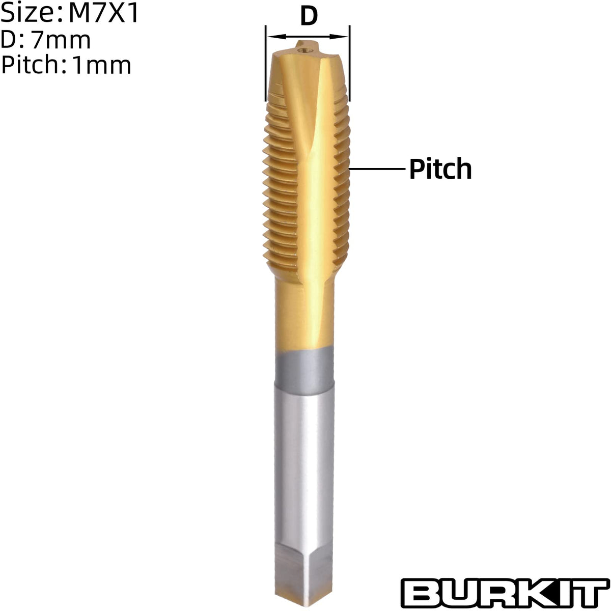 Burkit 2pcs M7X1.0 Titanium Coated Spiral Point Tap