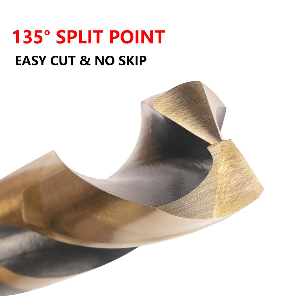 VALYRIANTOOL 1 Inch Cobalt Drill Bit HSSCO High Speed Steel M35 S&D Twist Drill Bit for Stainless Steel 1/2" Reduced Shank 6" OAL 135-Degree Split Point