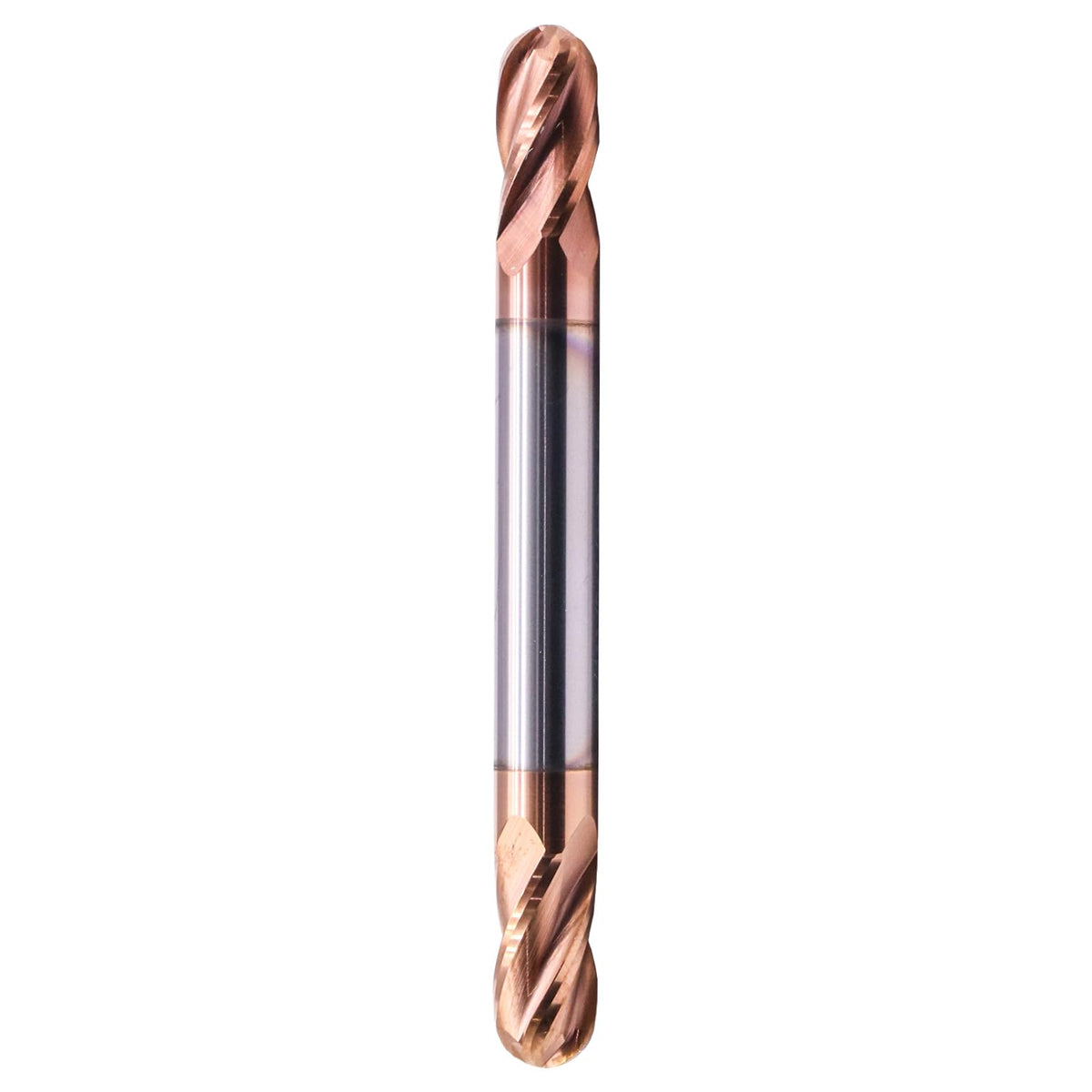 1/4" 4 Flute Solid Carbide Ball Nose End Mill, Double End, TiSiN Coated