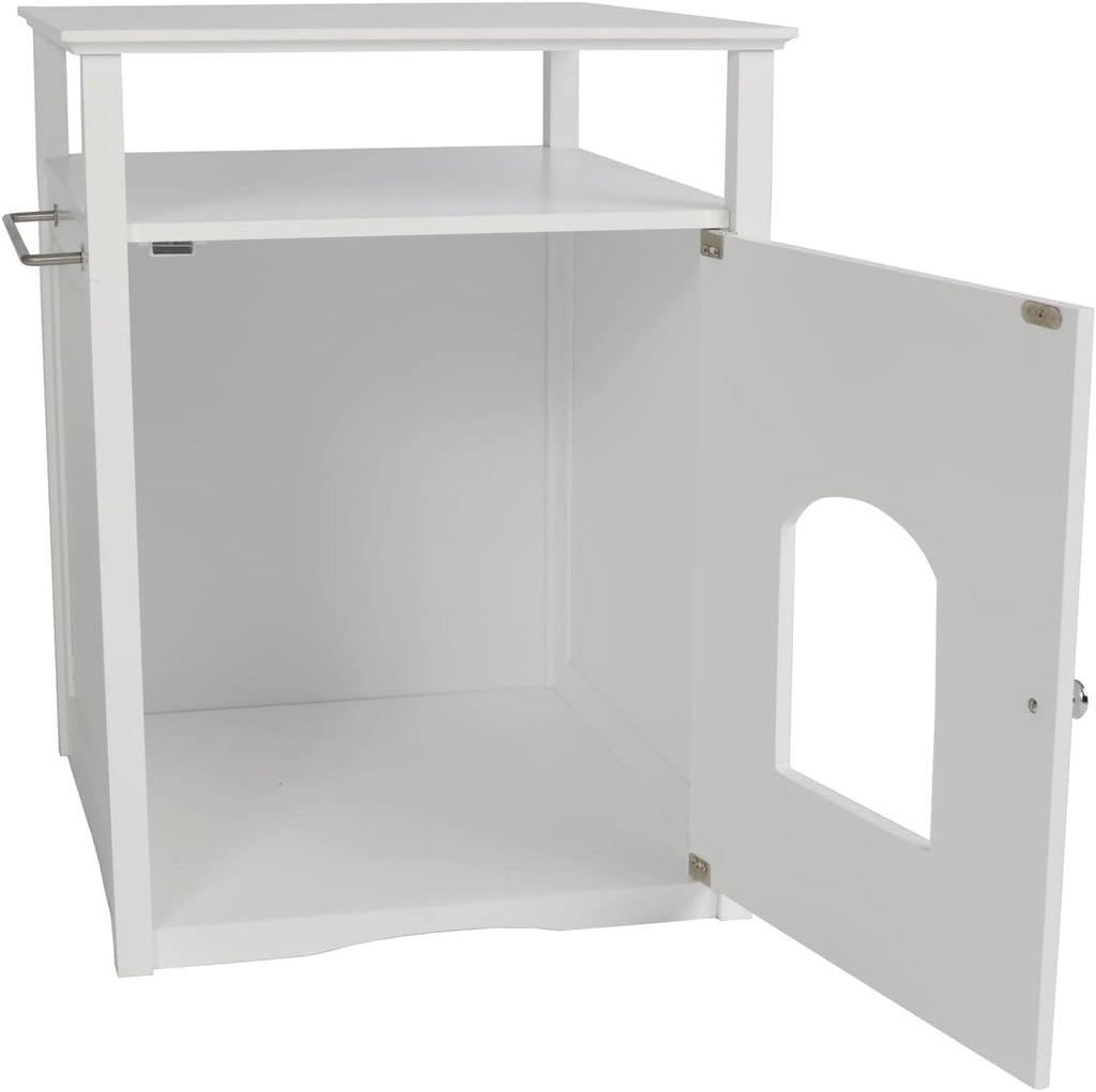 Cat Washroom Litter Box Cover/Night Stand Pet House, Glossy White