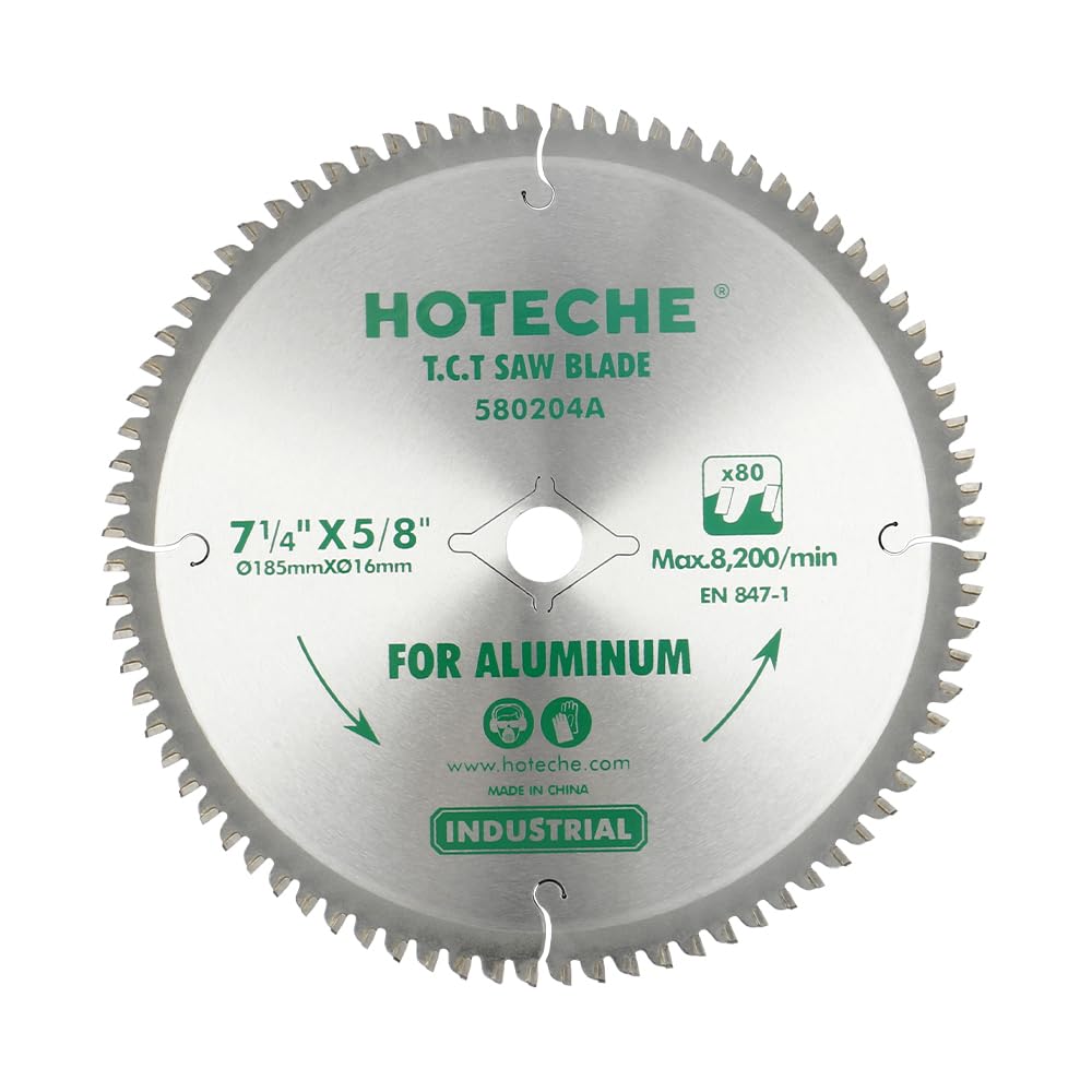 Hoteche 7-1/4-Inch Circular Saw Blade for Aluminum 80-Tooth Tungsten Carbide-Tipped Blade High-Performance Professioal Saw Blade for Circular Saws and Miter Saws, Rhombus Hole Size 5/8-inch