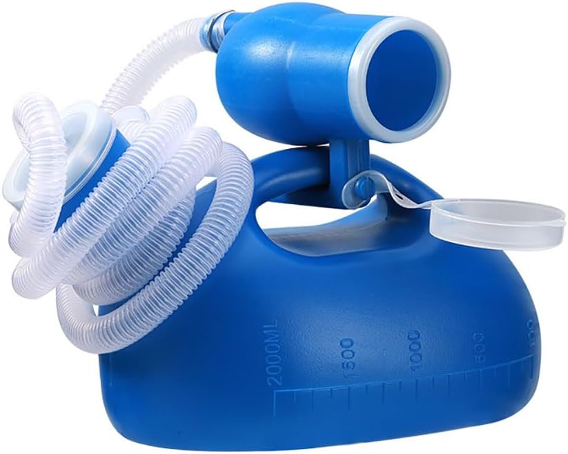 Male Urinal Bottle 68 OZ Portable Urinals for Men 59" Long Hose with Lid (Blue)