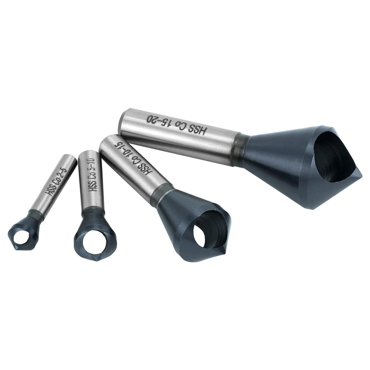 QWORK 4PCS Cobalt Single-End Countersink Chamfer Tool Set, M35 High-Speed Steel, 90° Cutting Angle