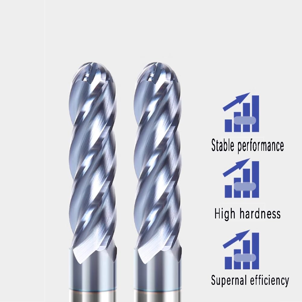 Hunricho 5Pcs Carbide Ball Nose CNC Router Bits 1/4" Cutting Diameter Milling Tool HRC45, 1/4" Shank UpCut Spiral End Mill (5pcs)