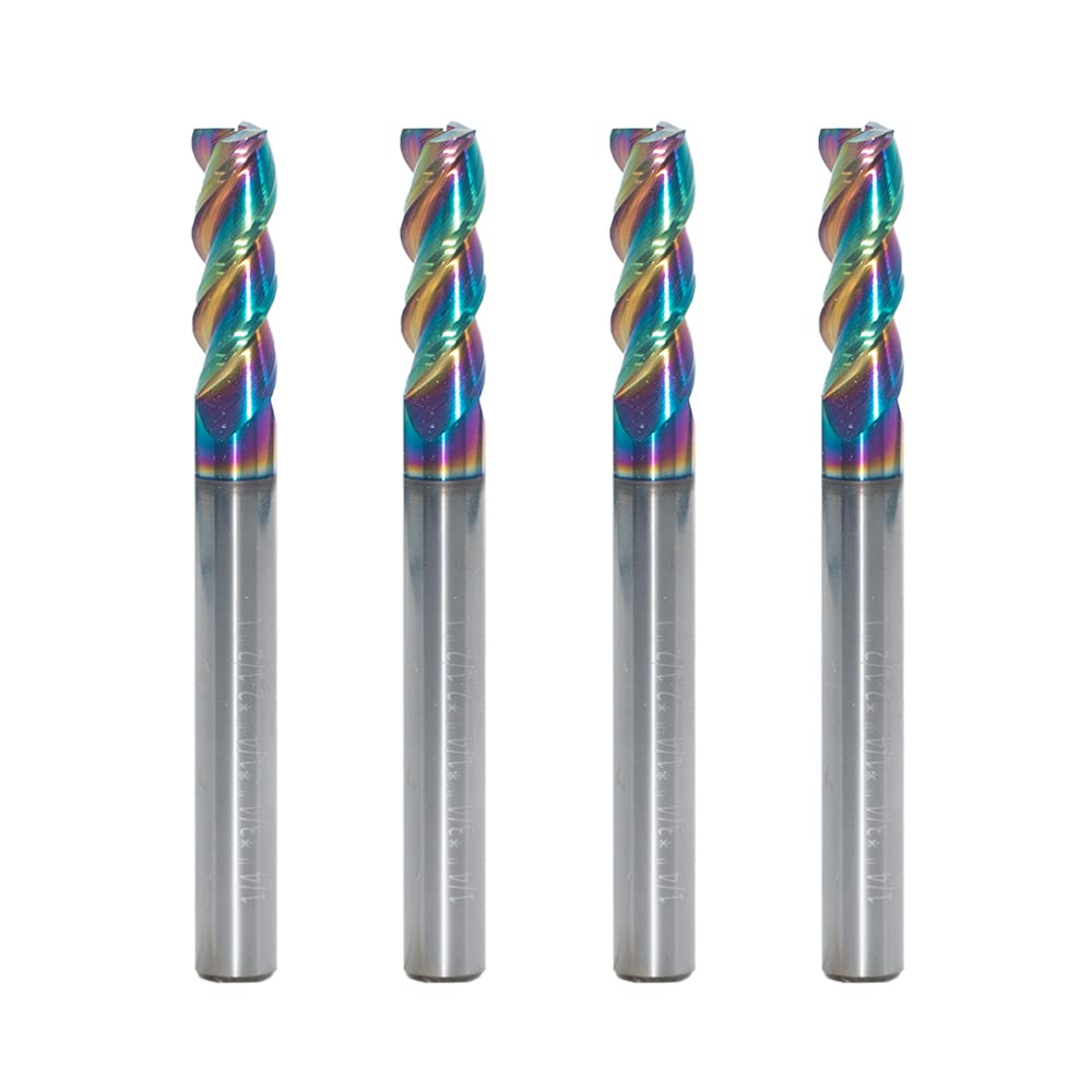 JIANXING 1/4" Carbide Square End Mill, 3 Flute, DLC Coating, 4 Pcs