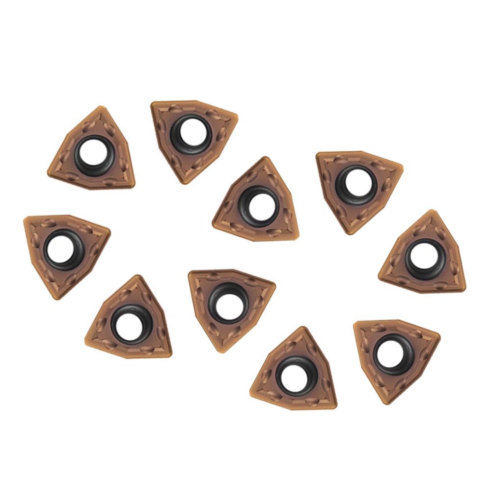 YUFUTOL Carbide Turning Inserts WCMT06T304 WCMT32.51 TiN Coated Carbide Inserts for Lathe Turning Tool CNC Lathe Turning Tool Holder Indexable Inserts for Steel Metal Machining, 10 Pieces