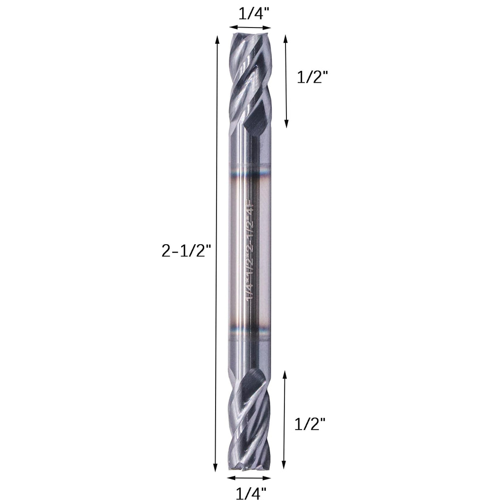 5Pcs 1/4" 4 Flute Solid Carbide Square End Mill - Double End - AlTiN Coated