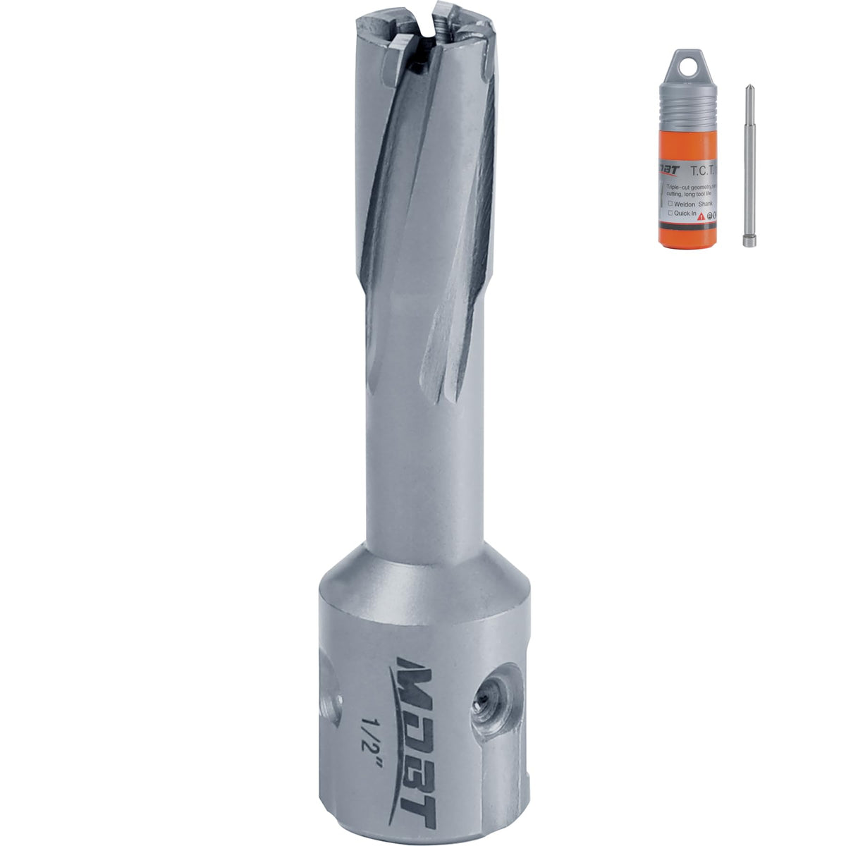 TCT Annular Cutter, 1/2" Diameter and 1-3/8depth, Universal Shank Compatible with 3/4" Weldon Shark and Other Standard Tool Holder, Carbide-Tipped Annular Cutter Mag Drill Bit with Pilot Pin