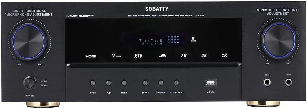 Stereo Receivers,5.1 Channels Audio Amplifier with HDMI,Optical/Coaxial,Bluetooth/USB,RCA,AC-3 Input,Subwoofer Output