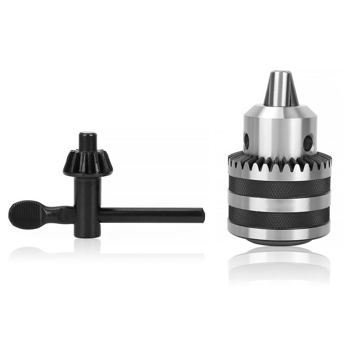 Jeanoko 1 Set 1/8"- 5/8" Heavy Duty Keyed Drill Chuck, 3-16mm Heavy-duty Capacity Key Type Drill Chuck 1/2-20 UNF Mount with Key Power Tool Accessories for Lathe