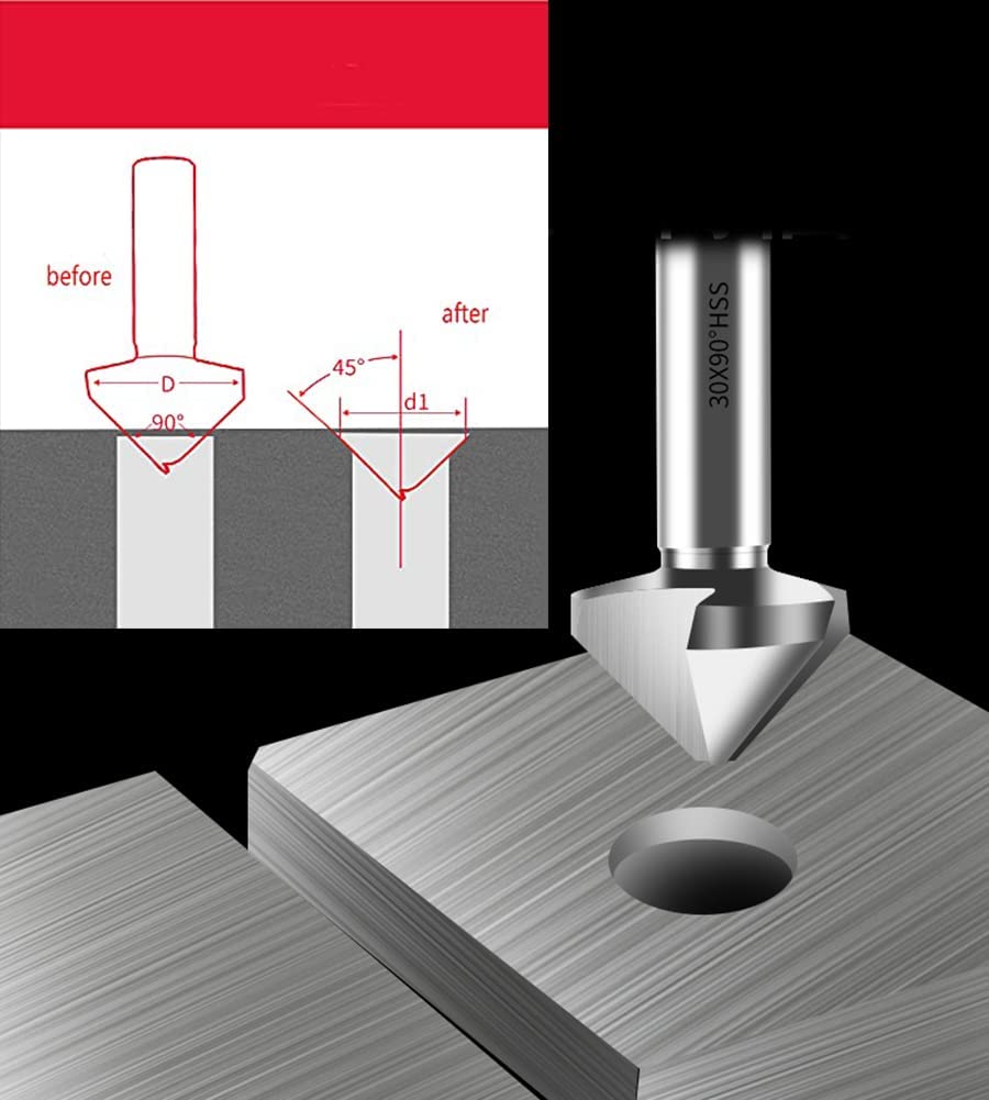 Chiloskit Industrial M2 HSS Countersink Drill Bits Set for Stainless Steel Meta Aluminum Wood, 90 Degrees 3 Flutes, 5/8, 3/8, Bolt Deburring Tool DIY Tool (5mm/0.2inch)