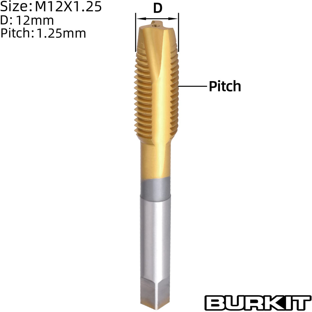 Burkit M12 X 1.25 Titanium Coated Spiral Point Tap
