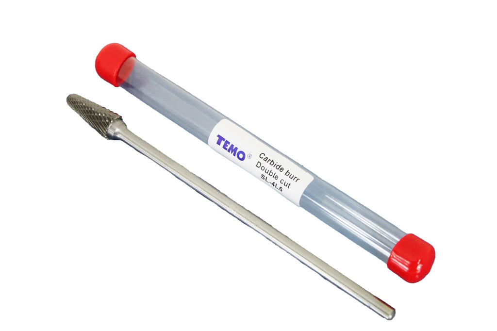 TEMO SL-4L6 Double Cut Carbide Rotary Burr File 1/2" Cone 1/4x6" Long Shank